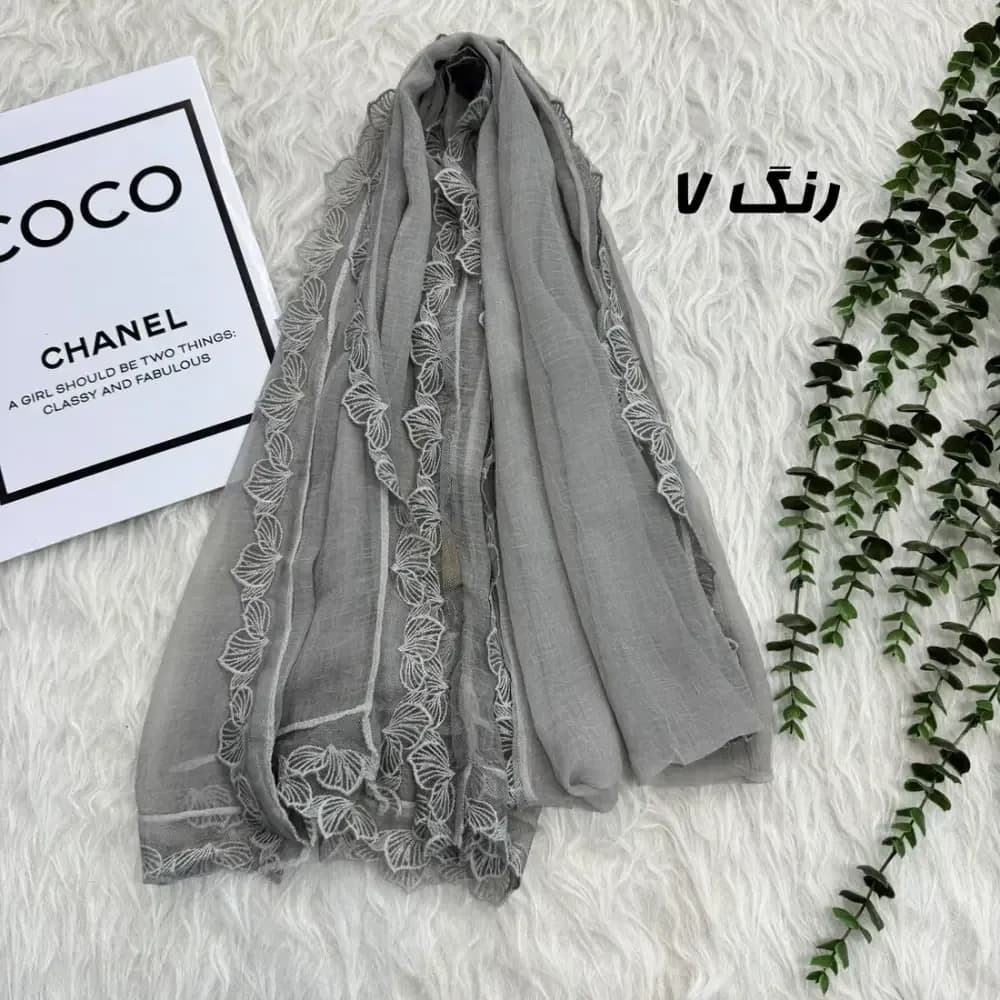 شال وارداتی حریر دانتل مجلسی و روزمره قواره 200 در 65 — تصویر ۵