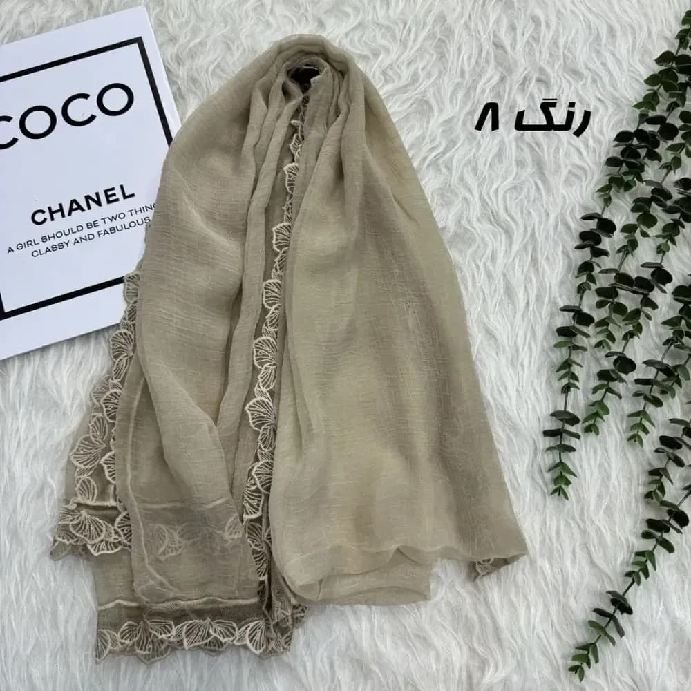 شال وارداتی حریر دانتل مجلسی و روزمره قواره 200 در 65 — تصویر ۳