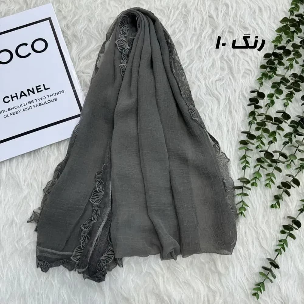 شال وارداتی حریر دانتل مجلسی و روزمره قواره 200 در 65 — تصویر ۸