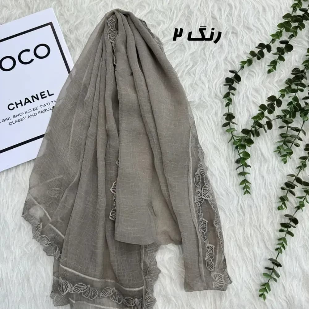 شال وارداتی حریر دانتل مجلسی و روزمره قواره 200 در 65 — تصویر ۲