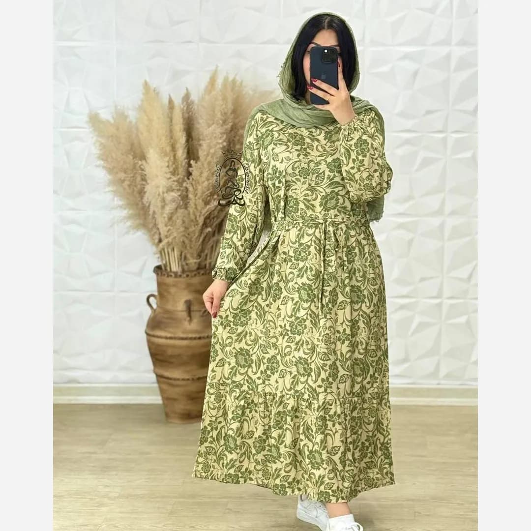 پیراهن ساحلی زنانه جنس کرپ فلور بوگاتی فری سایز قد 136 — تصویر ۷