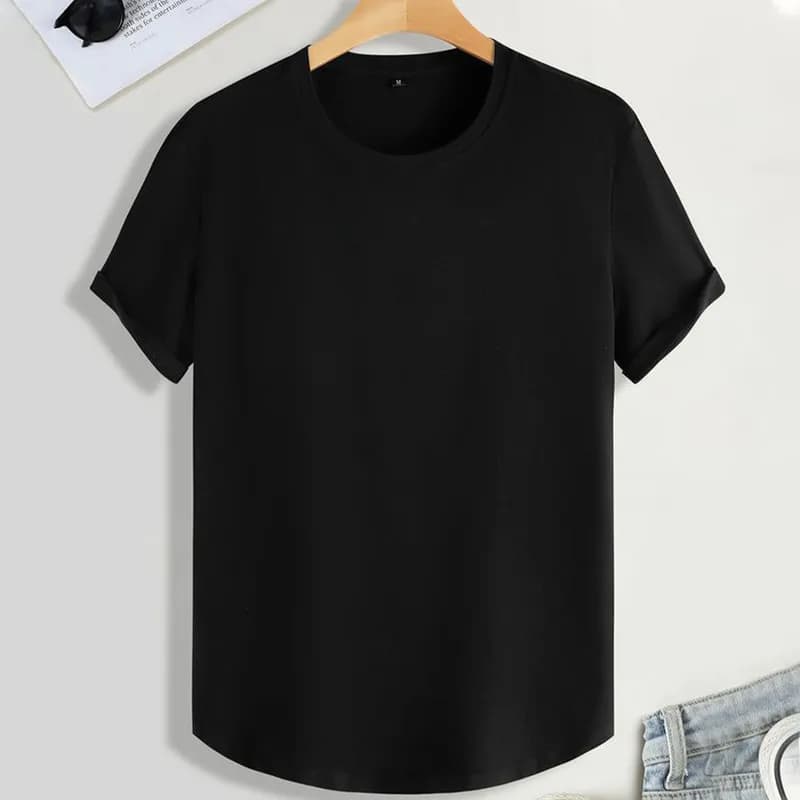 تیشرت آستین کوتاه مردانه یقه گرد پنبه ای ساده مشکی مدل 6668sade — تصویر ۲