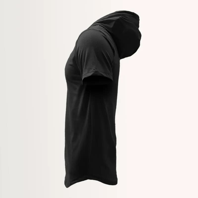 تی شرت کلاه دار مردانه مدل 00140265 رنگ مشکی جنس نخ آستین کوتاه طرح ساده — تصویر ۳