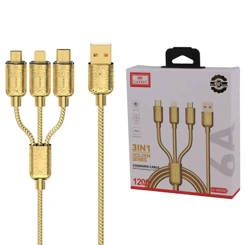 کابل 3 سر فست شارژ ارلدام مدل EC-IMC030 6A 1.2m