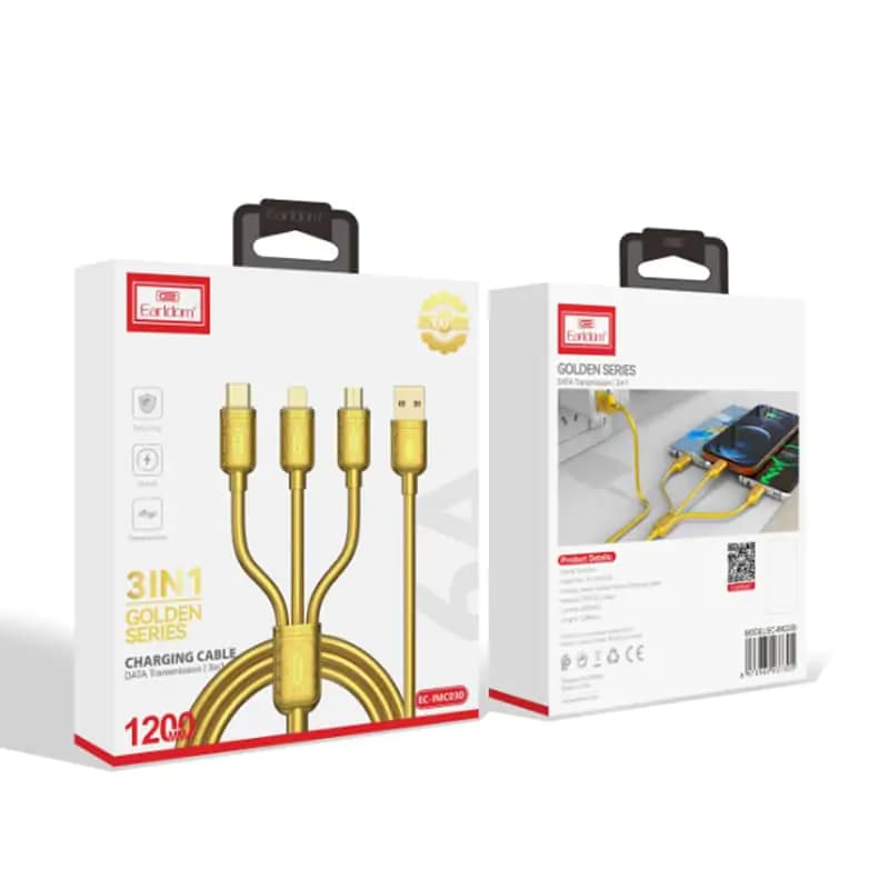 کابل 3 سر فست شارژ ارلدام مدل EC-IMC030 6A 1.2m — تصویر ۳