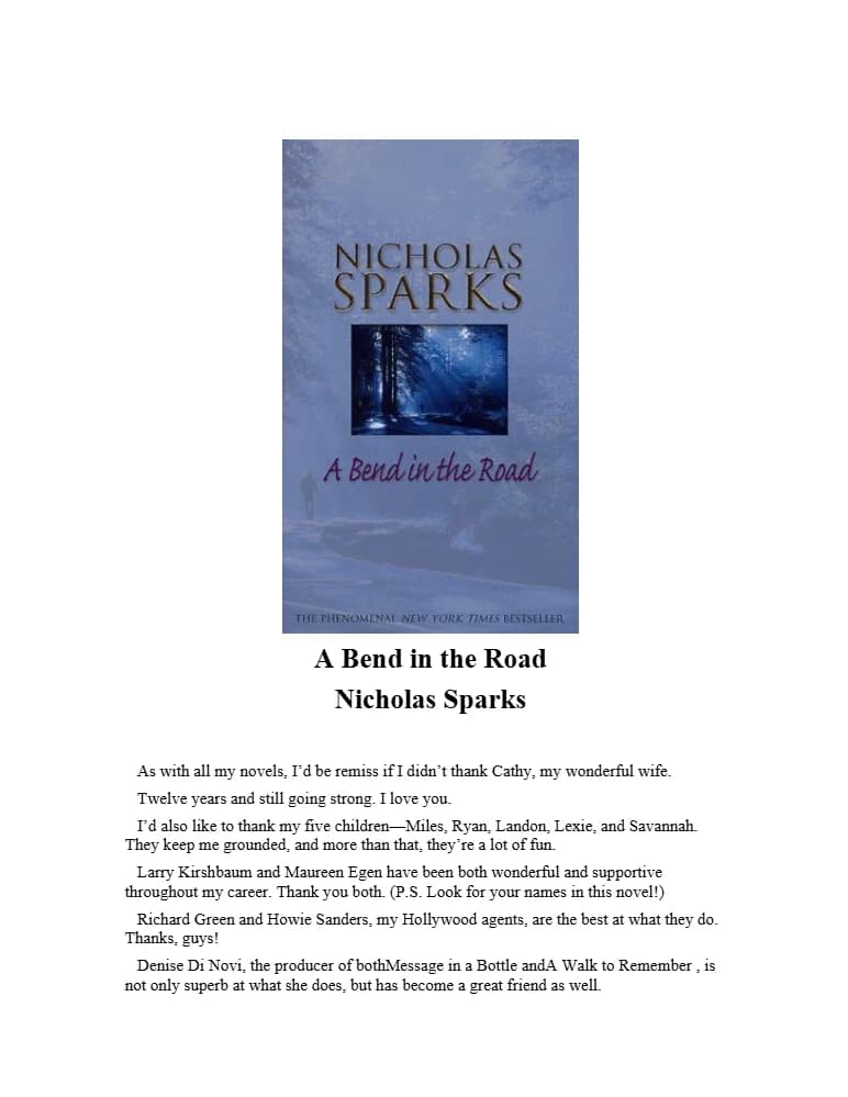 کتاب A Bend in the Road (پیچی در جاده) نسخه انگلیسی PDF | نیکلاس اسپارکس