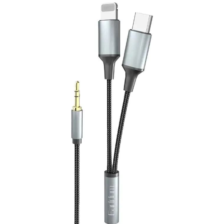 کابل تبدیل AUX جک 3.5 میلی متری صدا به Type-C / Lightning ارلدام مدل AUX71 120cm — تصویر ۳