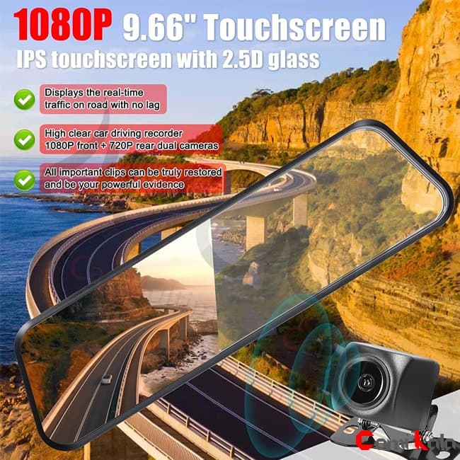 دوربین آینه ای دو دوربین خودرو 10 اینچی مدل C966 — تصویر ۳