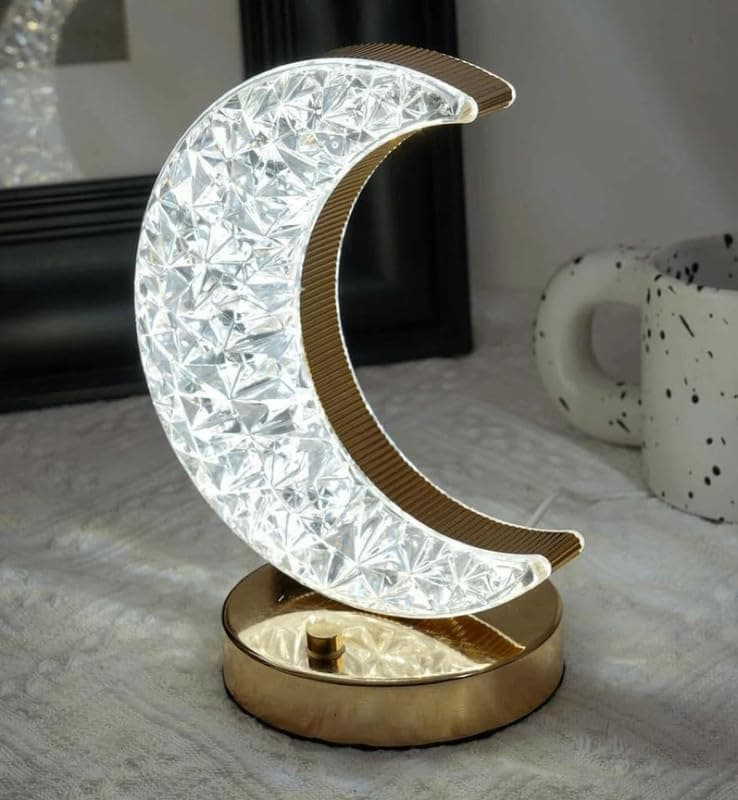 چراغ خواب شارژی رومیزی کریستال طرح ماه