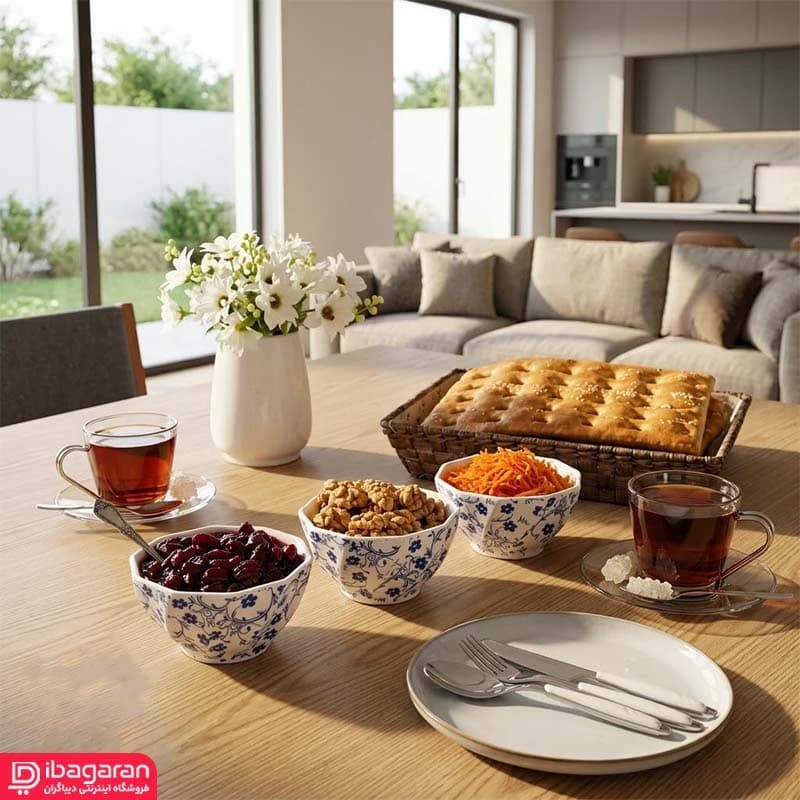 ست 3 عددی پیاله ماست خوری سرامیکی شکوفه آبی — تصویر ۶