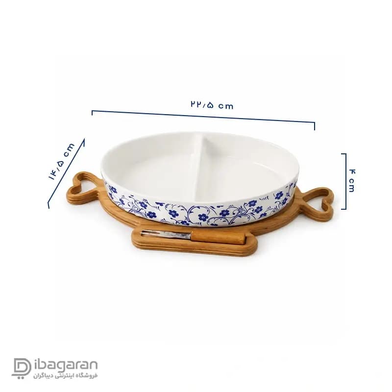 اردوخوری سرامیکی بیضی طرح شکوفه آبی — تصویر ۲