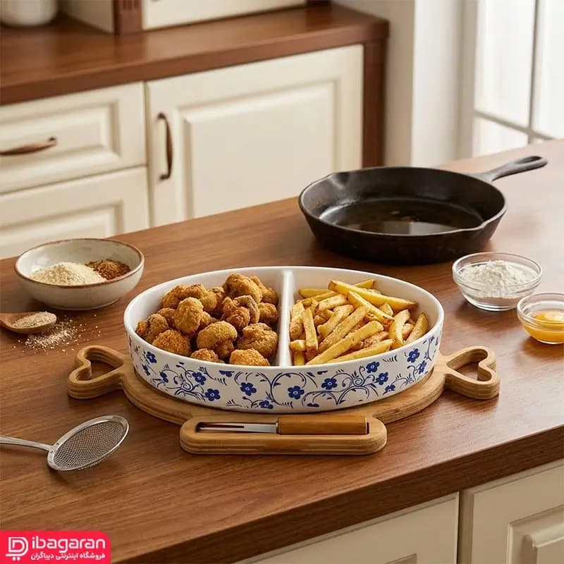 اردوخوری سرامیکی بیضی طرح شکوفه آبی