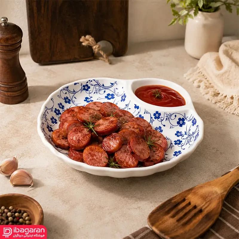 اردوخوری سرامیکی صدفی طرح شکوفه آبی