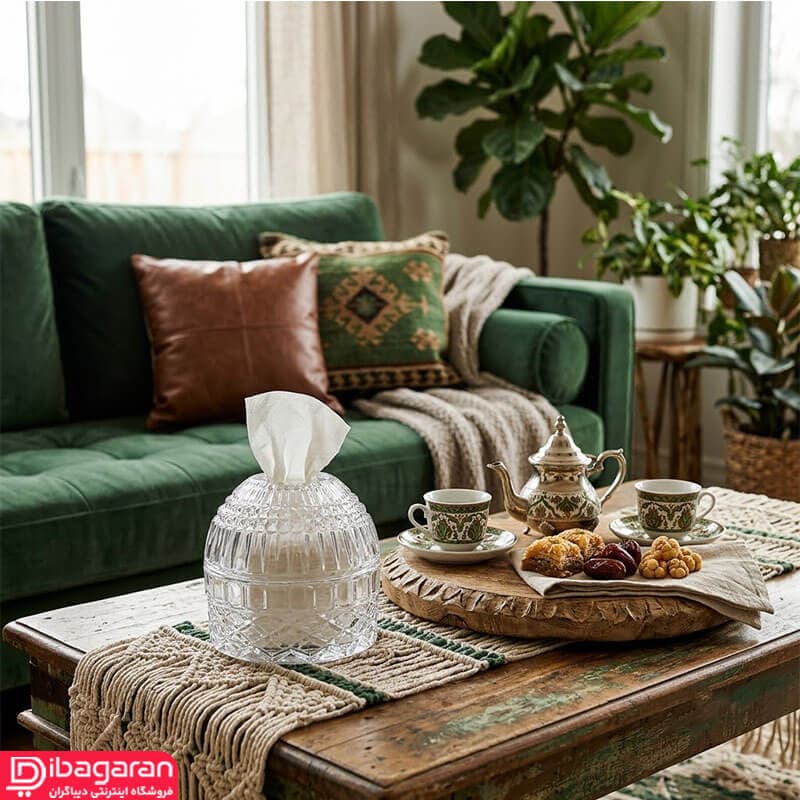جا دستمال کاغذی شیشه ای طرح کلبه دنیز