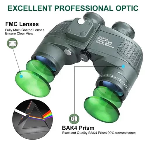 دوربین دوچشمی نظامی با فاصله‌یاب و قطب‌نمای داخلی مدل YD Optical 10×50 — تصویر ۵