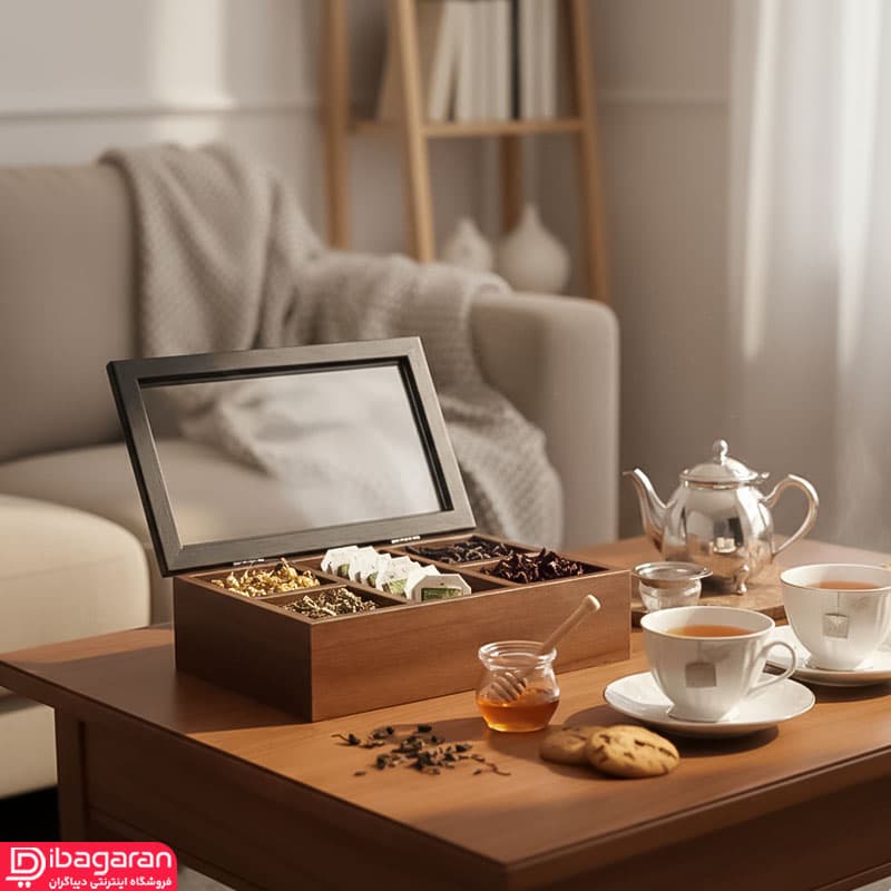 جعبه تی بگ 5 خانه کوچک مدل چوبی