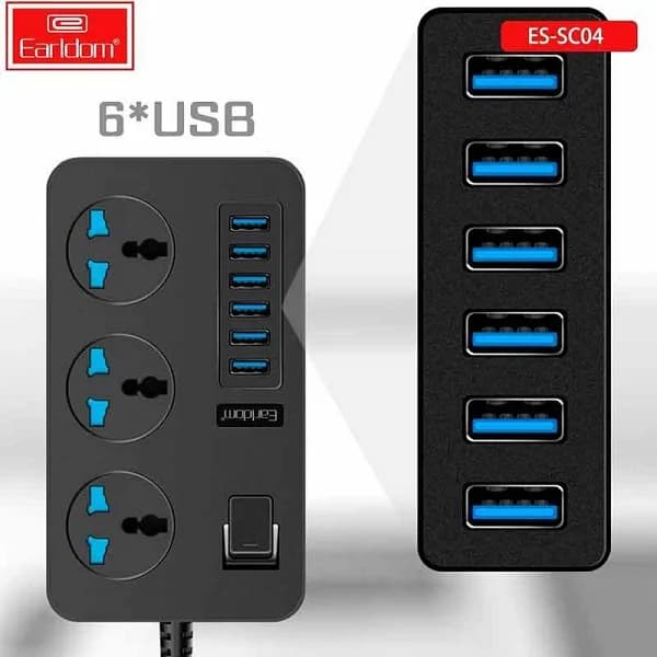 چند راهی 3 خانه ارلدام ES-SC04 با کابل 2 متری با شارژر USB اصلی — تصویر ۴