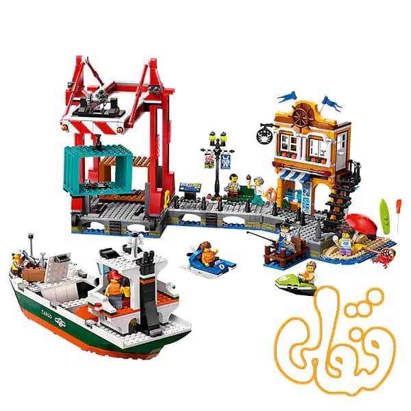 ساختنی لگو بندر با کشتی باری Seaside Harbor with Cargo Ship 60422 — تصویر ۲