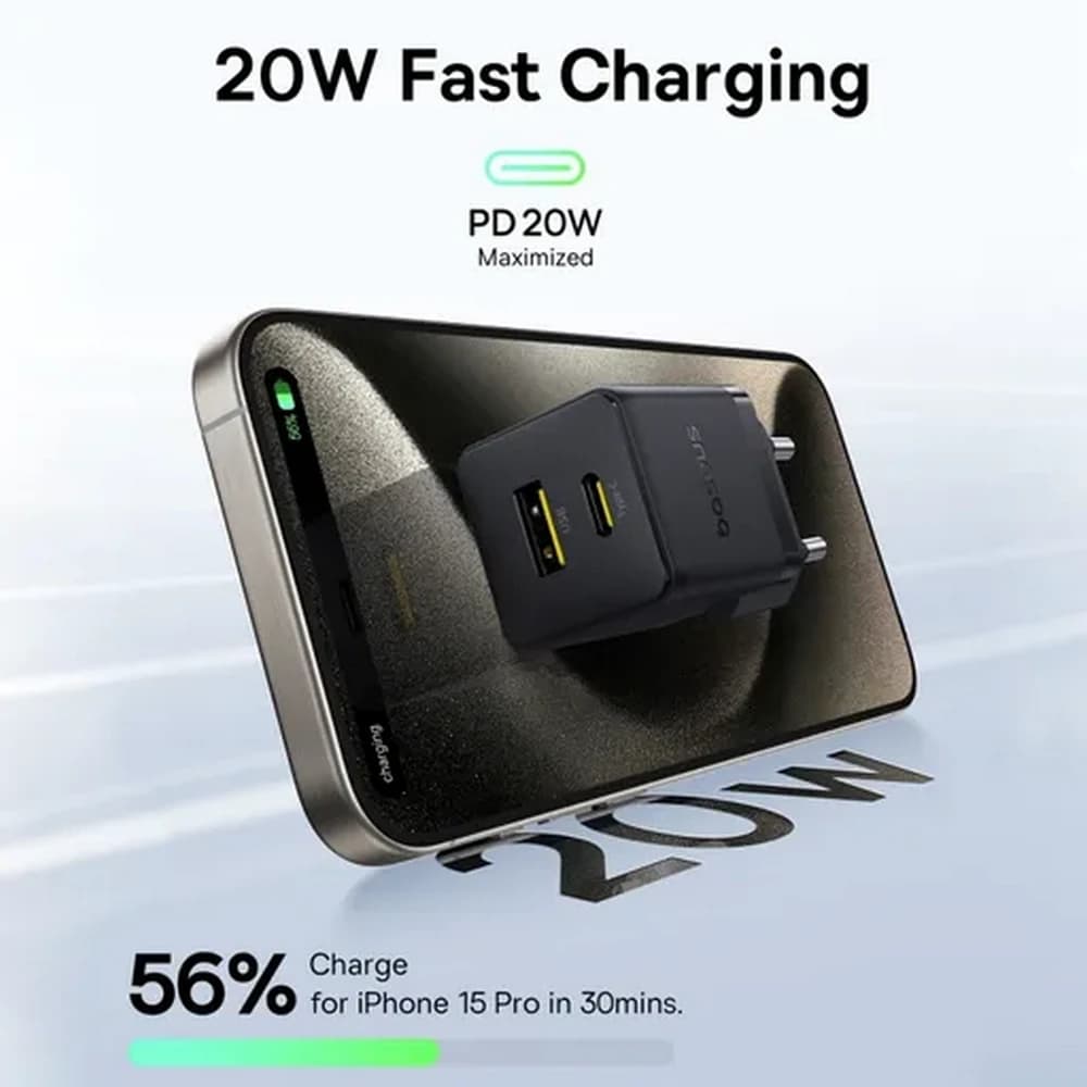 شارژر دیواری 20 وات باسئوس مدل Baseus Palm Fast Charger C+U 20W EU با گارانتی 24 ماهه شرکتی — تصویر ۵