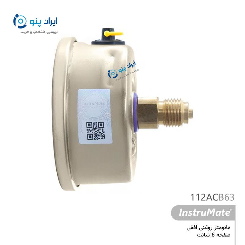 گیج فشار روغنی افقی صفحه ۶ سانت صفر تا ۶۰ بار اینسترومیت InstruMate مدل 112ACB63 — تصویر ۲