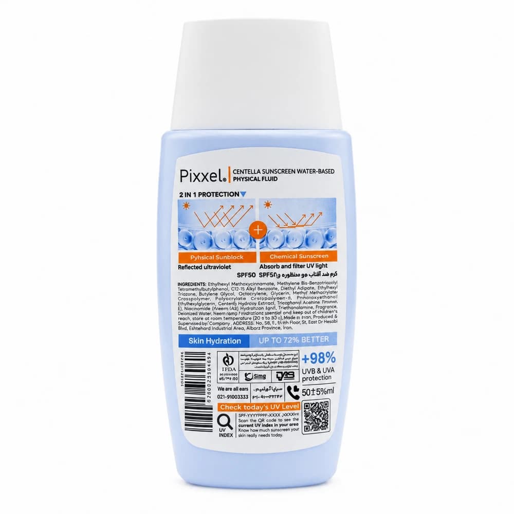 کرم ضد آفتاب صورت بدون رنگ پیکسل Pixxel SPF50 — تصویر ۲