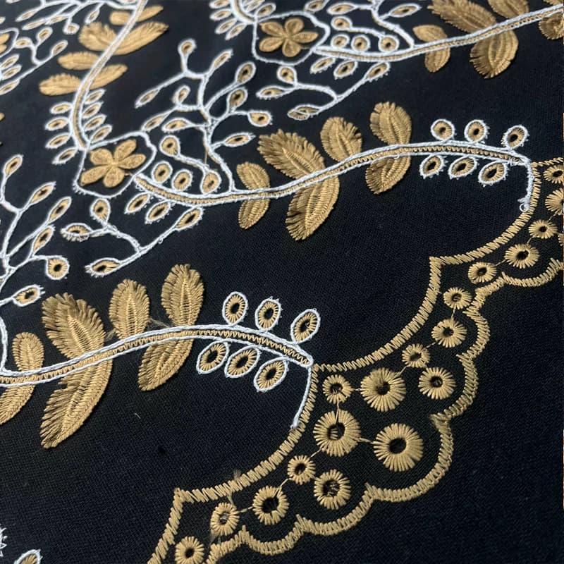 پارچه لینن اپلیکه طرح برگ مشکی — تصویر ۲