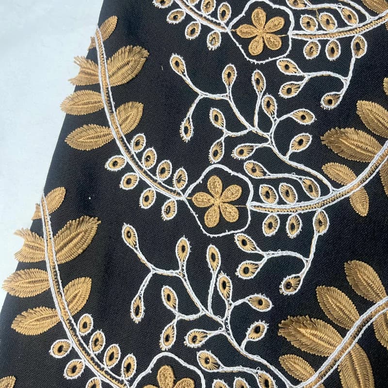 پارچه لینن اپلیکه طرح برگ مشکی