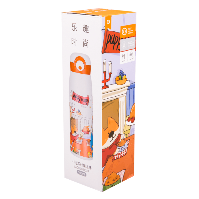 تراول ماگ درب قفلی ۵۰۰ میل طرح سگ برند DILLER | استیل ۳۱۶، بدون نشتی، دارای صافی — تصویر ۵