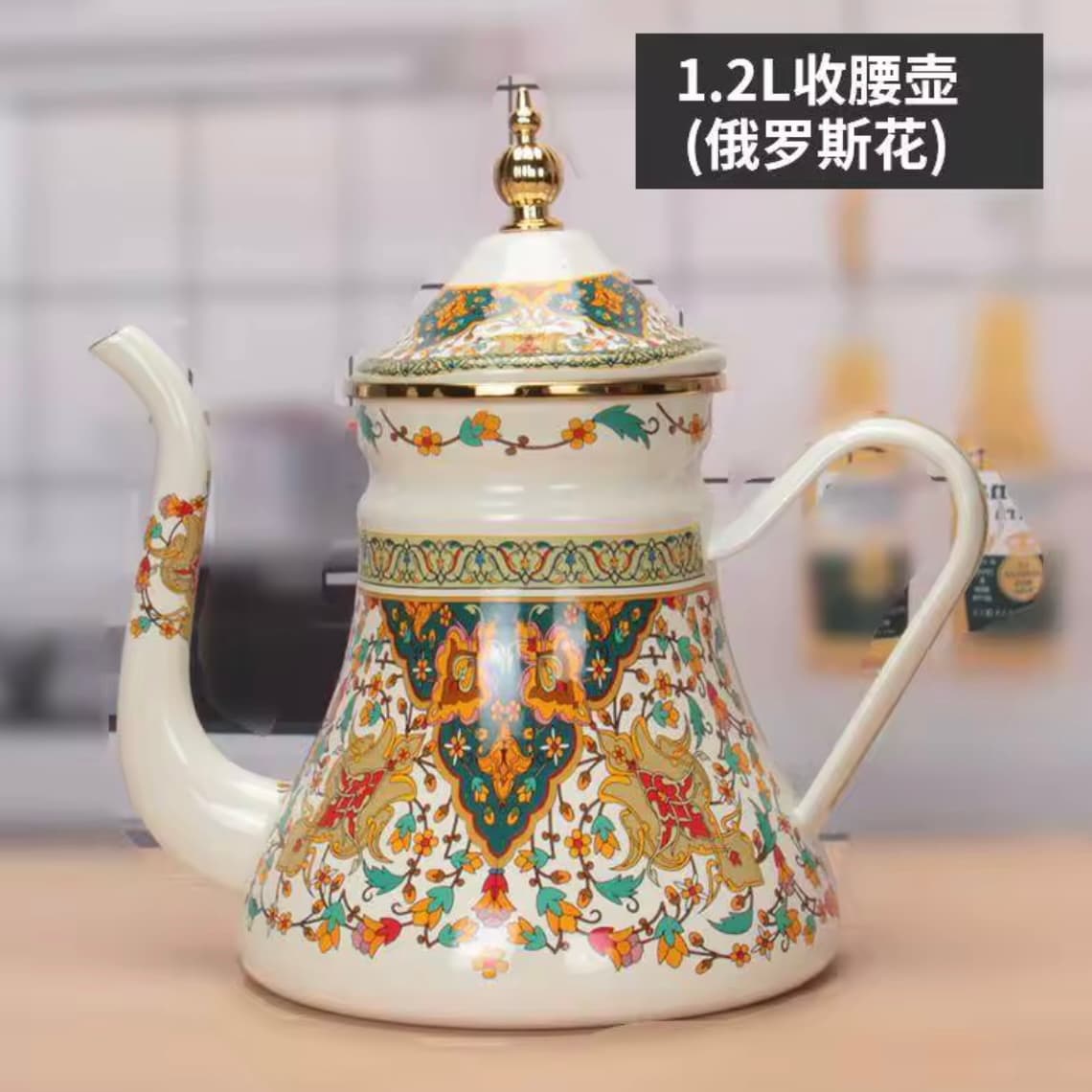کتری لعابی طرح عربی ۱.۲ لیتر نقوش هندسی گلدار (کد SS233) — تصویر ۵