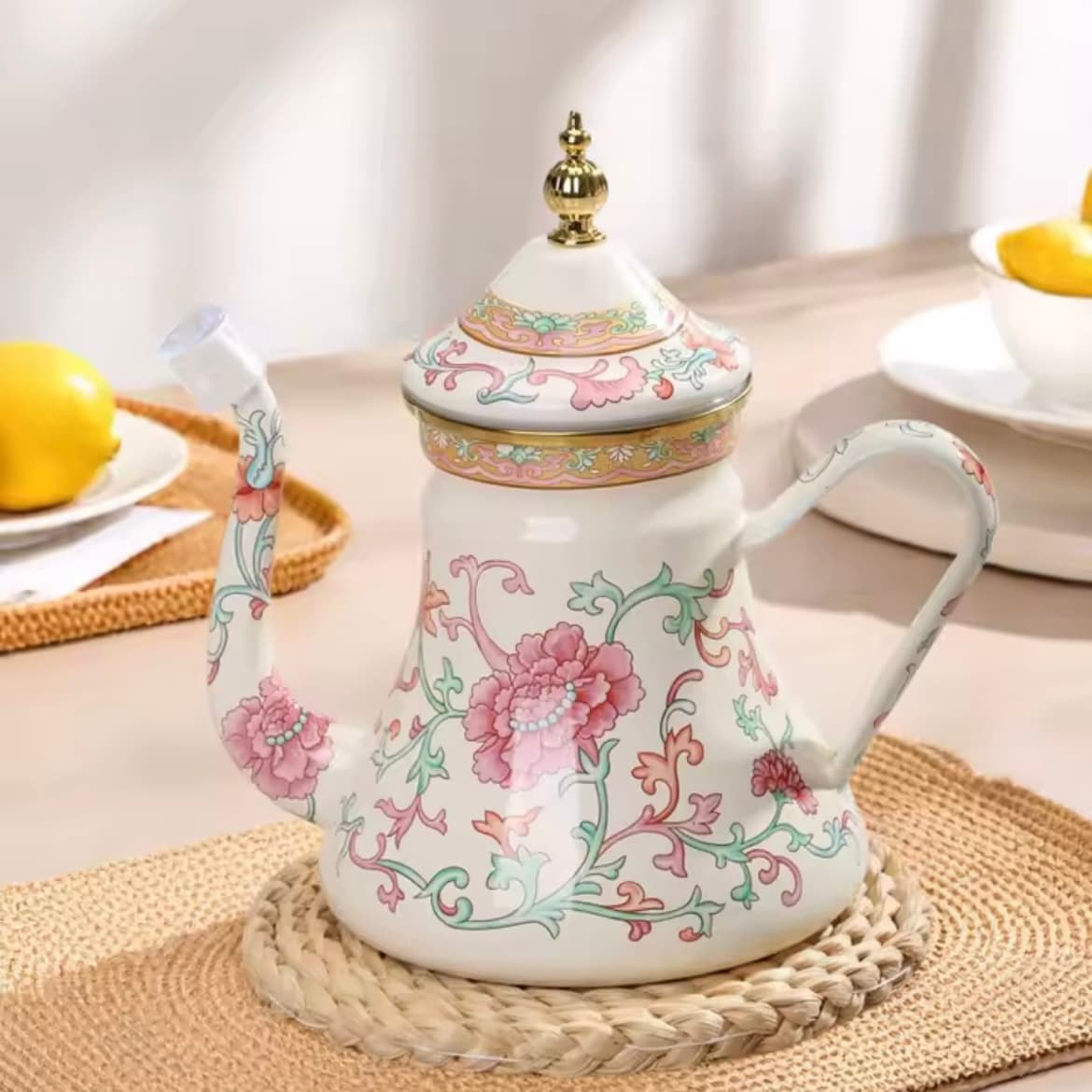 کتری لعابی طرح عربی ۱.۲ لیتر گلدار (کد SS232) — تصویر ۴