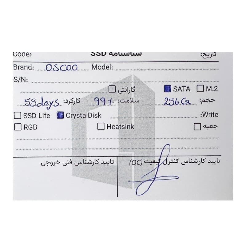 حافظه SSD اوسکو Oscoo Black 256GB 99 استوک — تصویر ۳