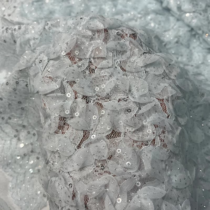 دانتل گل برجسته شاین‌دار آبی آسمانی — تصویر ۲