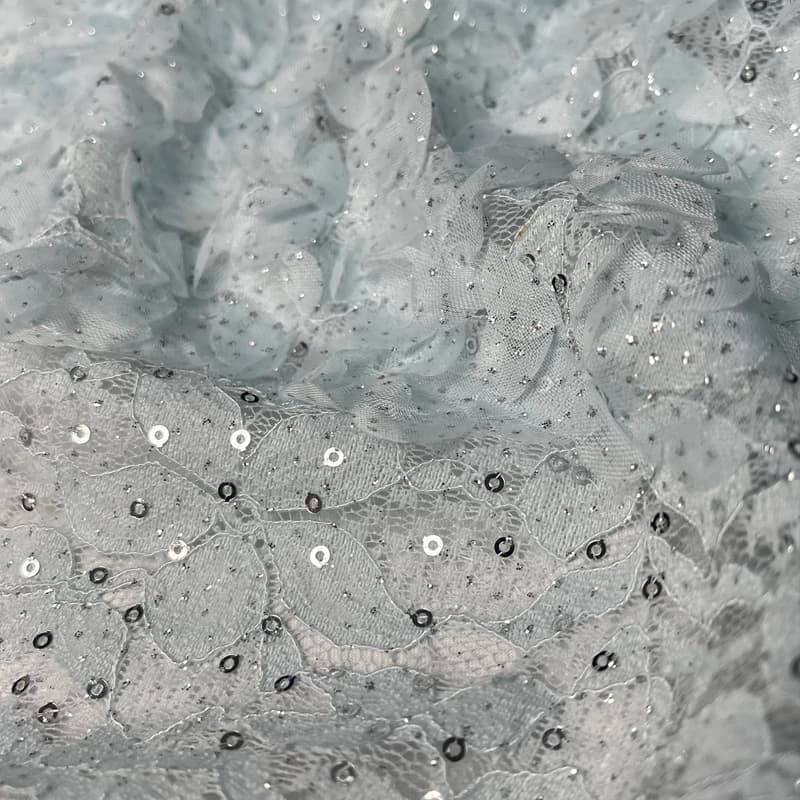 دانتل گل برجسته شاین‌دار آبی آسمانی — تصویر ۳