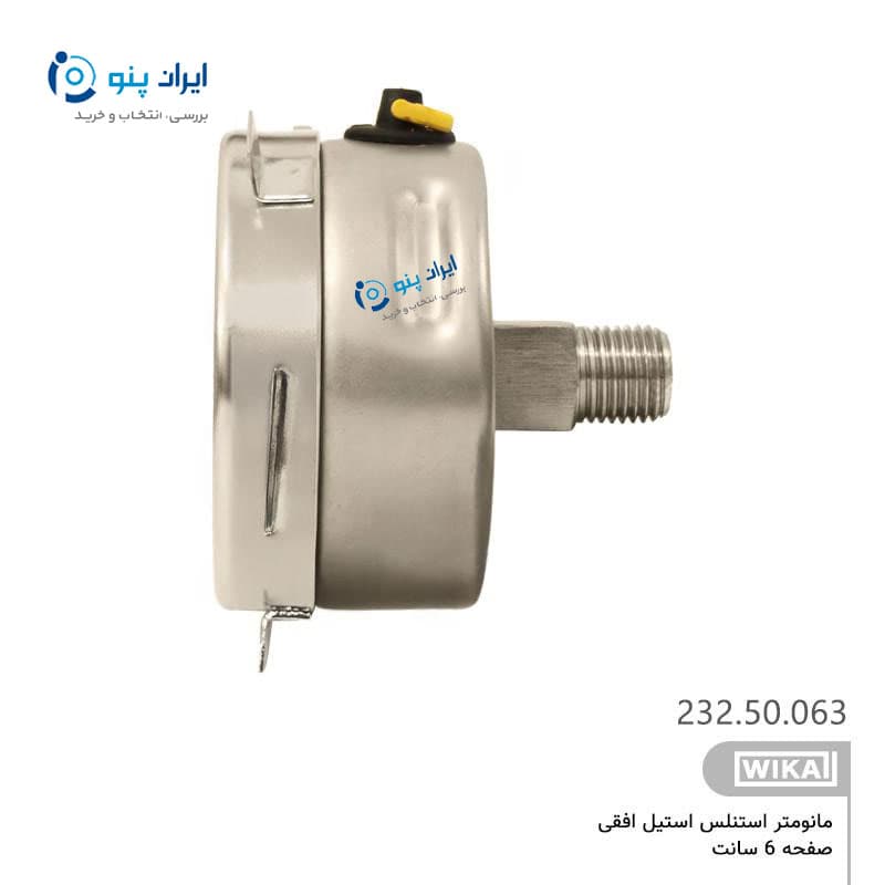 گیج فشار تمام استیل افقی فلنج‌دار صفحه ۶ سانت صفر تا ۲۵۰ بار ویکا WIKA مدل 232.50.063 — تصویر ۲