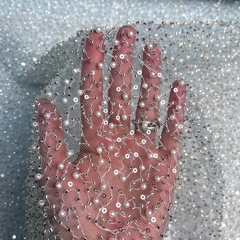 پارچه جسمیکو مروارید درشت آبی آسمانی — تصویر ۲