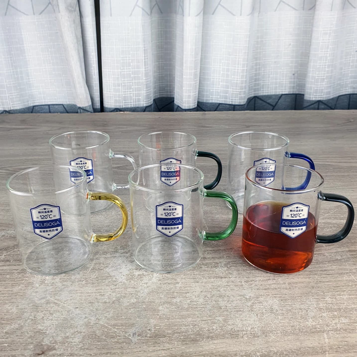 لیوان پیرکس دسته رنگی دلی – ست 6 عددی — تصویر ۴