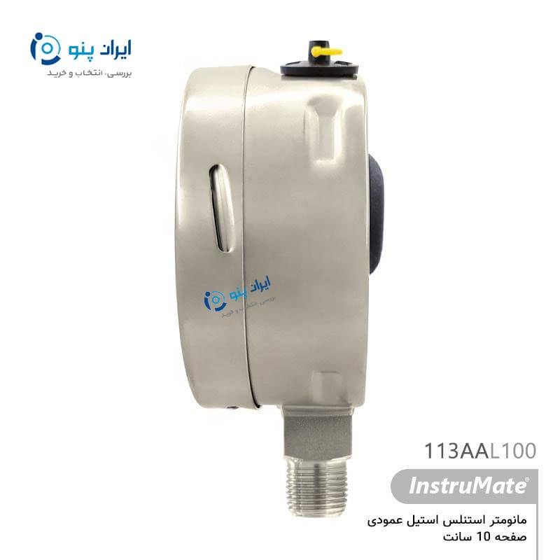 گیج فشار تمام استیل عمودی صفحه ۱۰ سانت منفی ۱ تا صفر بار اینسترومیت InstruMate مدل 113AAL100 — تصویر ۲