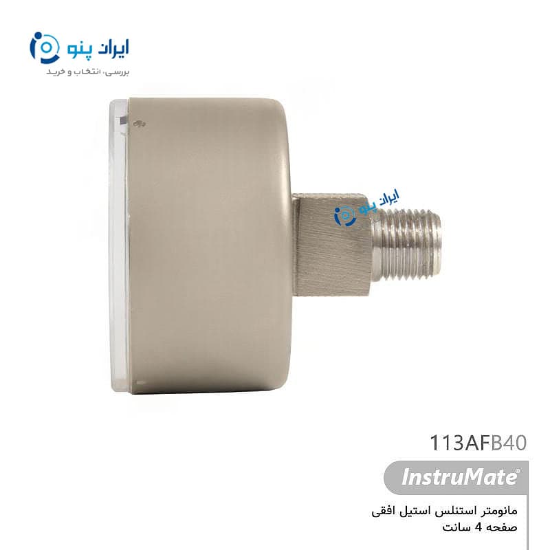 گیج فشار تمام استیل افقی صفحه ۴ سانت صفر تا ۲۵۰ بار اینسترومیت InstruMate مدل 113AFB40 — تصویر ۲