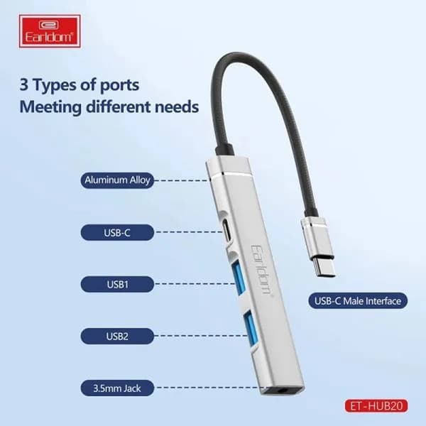 هاب 4 پورت USB-C ارلدام مدل HUB20 — تصویر ۳