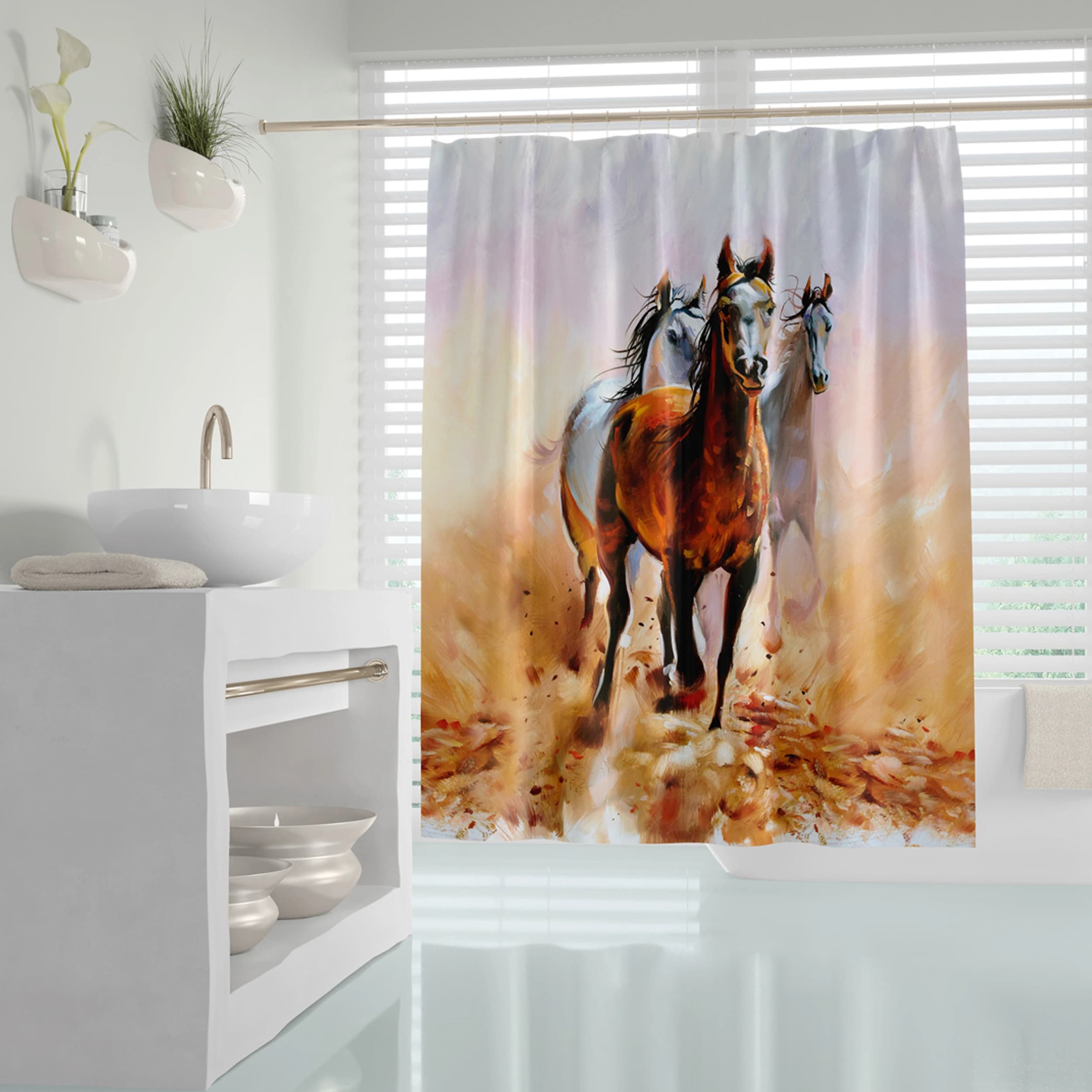 پرده حمام دلفین مدل Horses سایز 180×200 سانتی متر — تصویر ۴