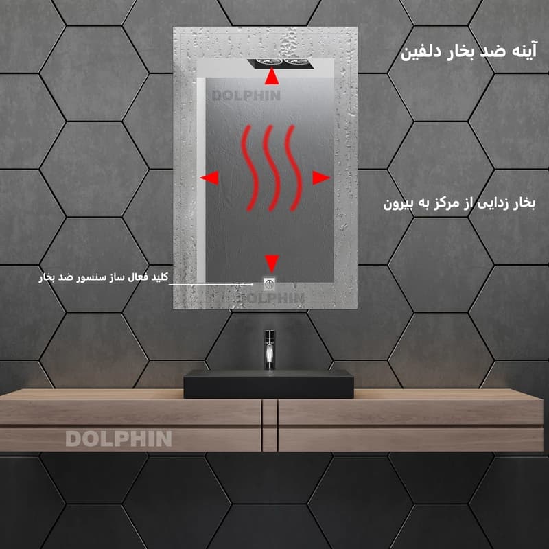 آینه سرویس بهداشتی دلفین مدل ضدبخار Tch-HT-6070-T — تصویر ۵