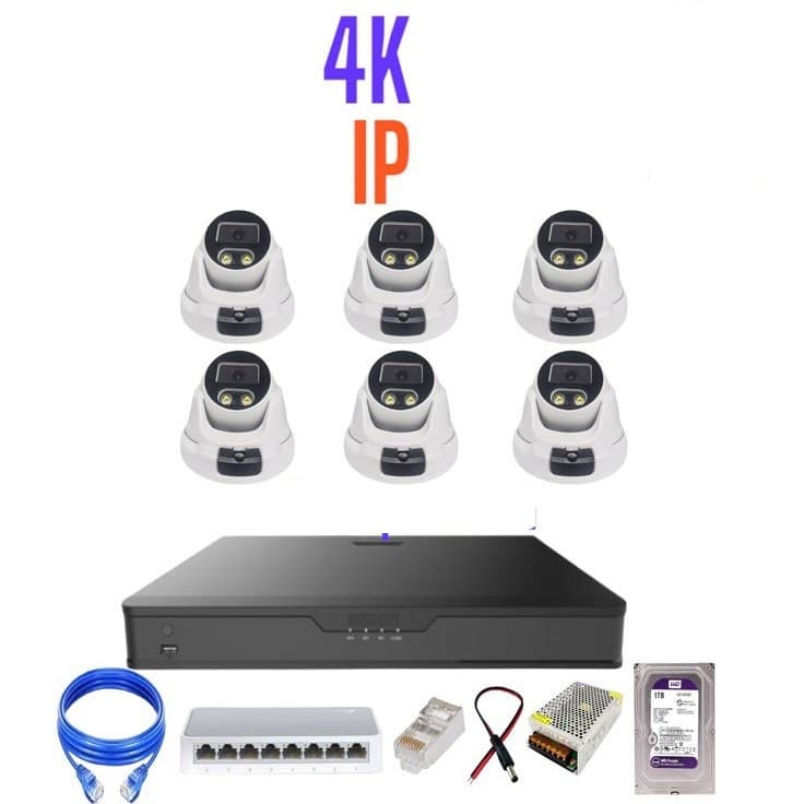 پک کامل 6 عددی دوربین مداربسته تحت شبکه 4K – IP دید شب رنگی و پلاک خوان مدل D4430-DLMP(توجه:جنس بدنه تمامی دوربین ها فلزی هستند و پلاستیکی یا اصطلاحا فایبر نیستند در صورت انتخاب دوربین های فایبر