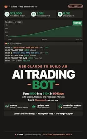 و دانلود نسخه کامل کتاب زبان اصلی Use Claude to Build an AI Trading Bot: 90 Days with Stocks and Prediction Markets (AI Trading Bot Series Book 1) | دانلود کتاب خارجی