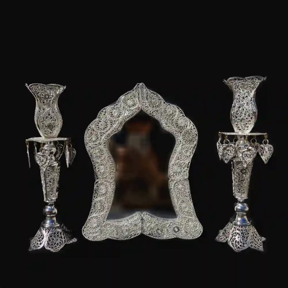 جا شمعی ملیله روکش نقره — تصویر ۵