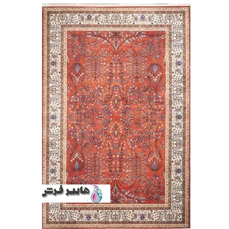 فرش طرح دستبافت 100352 رنگ لاکی کلکسیون محتشم