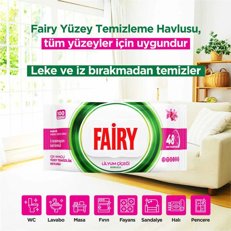 دستمال مرطوب فیری مدل Lilyum بسته 100 عددی — تصویر ۲