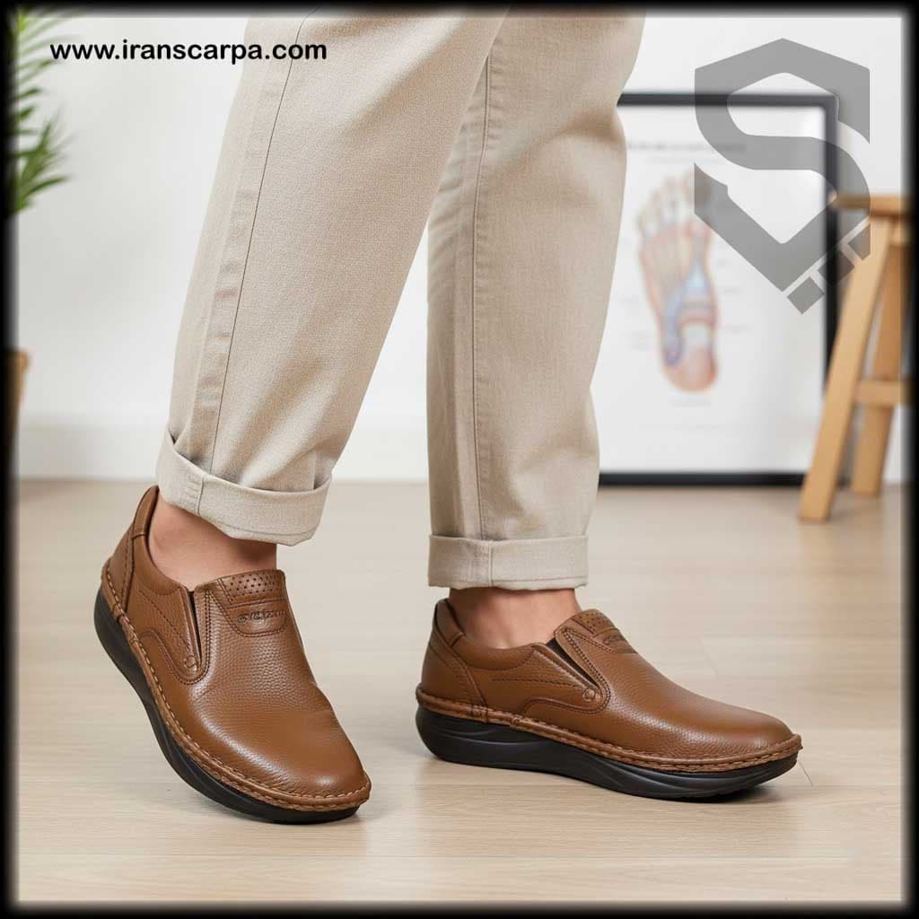 کفش چرم مردانه طبی مدل گاتا بی بند