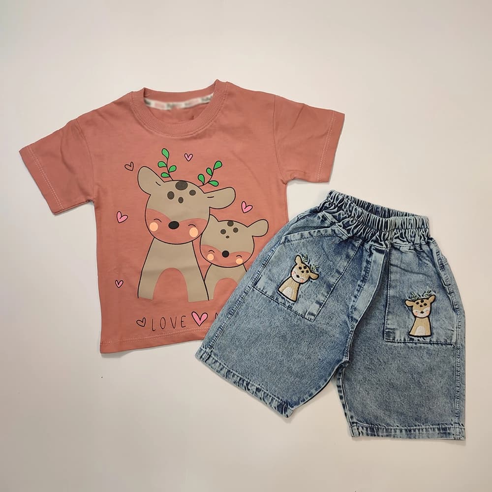 تیشرت شلوارک جین دخترانه Happy deer — تصویر ۲