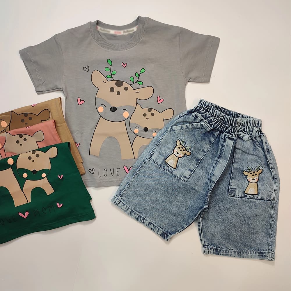 تیشرت شلوارک جین دخترانه Happy deer