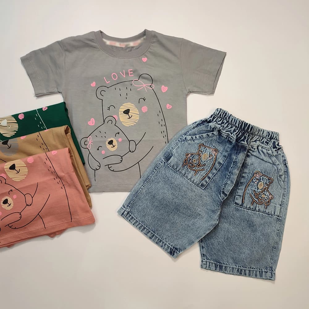 تیشرت شلوارک جین دخترانه Happy Bear